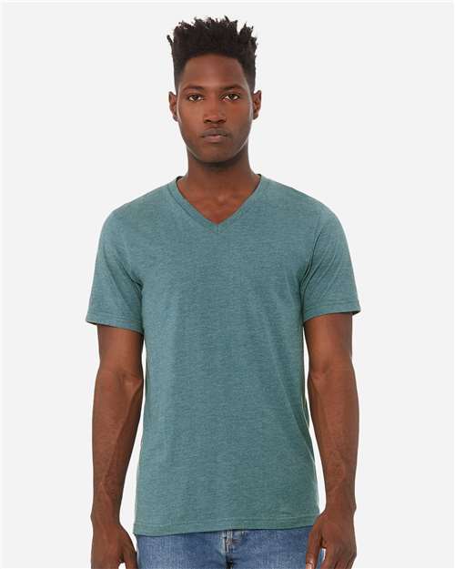 BELLA + CANVAS 3005CVC - Unisex Heather CVC V-Neck Tee - Heather Deep Teal