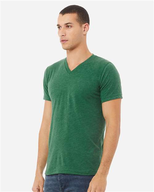 BELLA + CANVAS 3005CVC - Unisex Heather CVC V-Neck Tee - Heather Grass Green