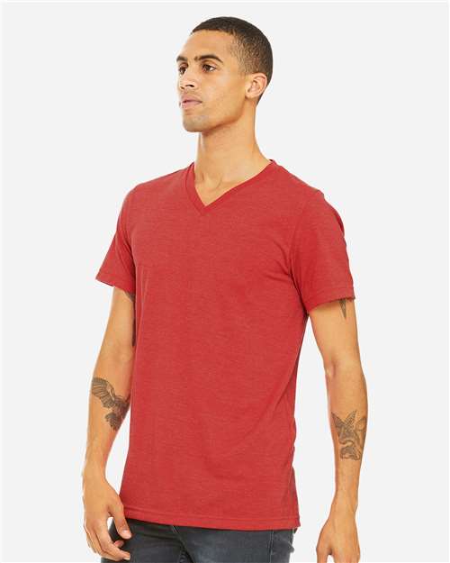 BELLA + CANVAS 3005CVC - Unisex Heather CVC V-Neck Tee - Heather Red