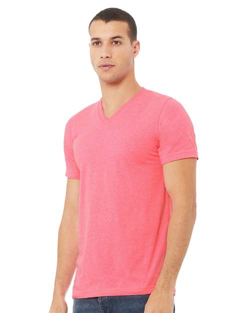 BELLA + CANVAS 3005CVC - Unisex Heather CVC V-Neck Tee - Neon Pink
