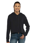 Next Level 9384 — Women's Laguna Sueded Raw Edge Crop Hoodie Sweatshirt — Black