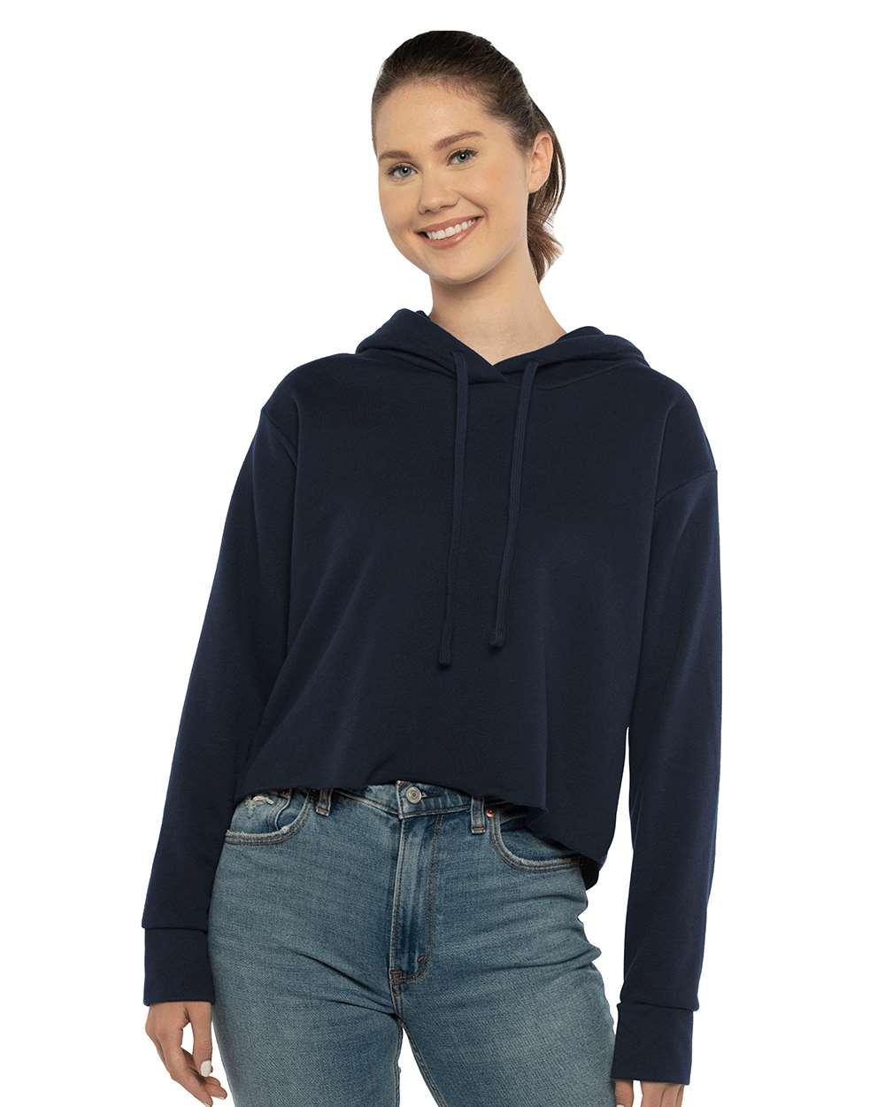 Next Level 9384 — Women's Laguna Sueded Raw Edge Crop Hoodie Sweatshirt — Midnight Navy