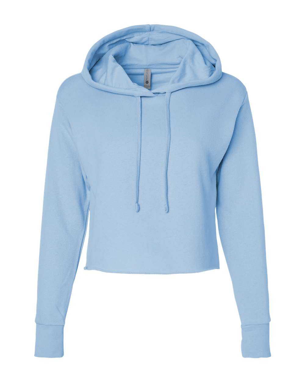 Next Level 9384 — Women's Laguna Sueded Raw Edge Crop Hoodie Sweatshirt — Stonewash Denim (flat)