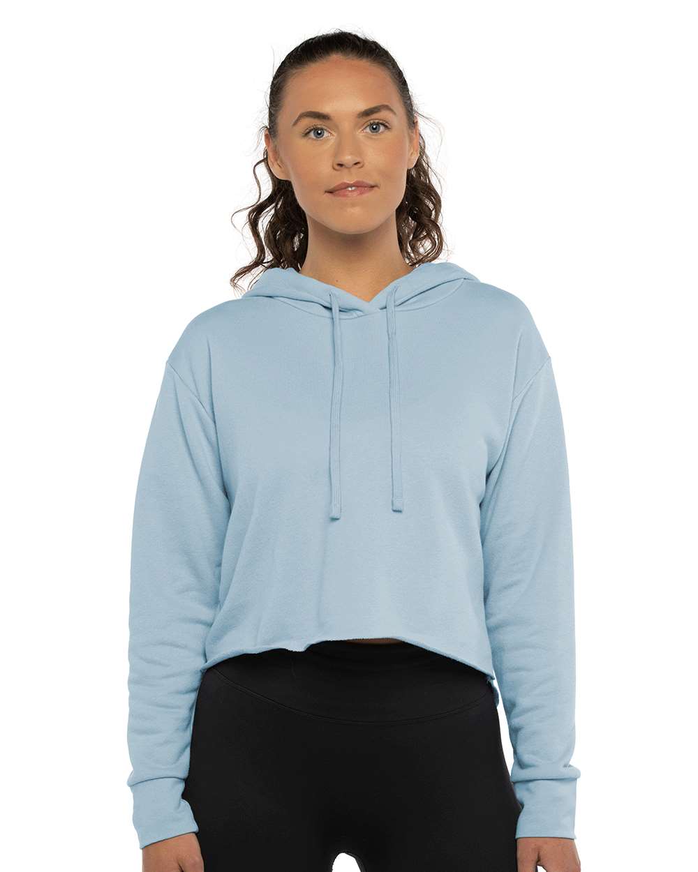 Next Level 9384 — Women's Laguna Sueded Raw Edge Crop Hoodie Sweatshirt — Stonewash Denim