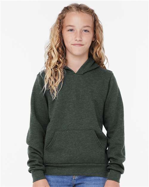 BELLA + CANVAS 3719Y - Youth Sponge Fleece Hoodie Sweatshirt - Heather Forest