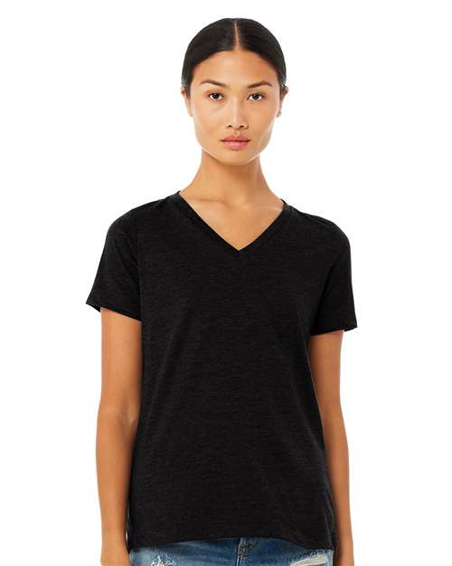BELLA + CANVAS 6405CVC - Women's Relaxed Heather CVC V-Neck Tee - Solid Black Blend