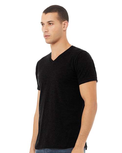 BELLA + CANVAS 3005CVC - Unisex Heather CVC V-Neck Tee - Solid Black Blend