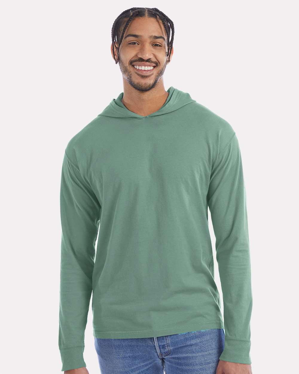 ComfortWash by Hanes GDH280 - Unisex Garment-Dyed Jersey Hooded Long Sleeve T-Shirt — Cypress Green