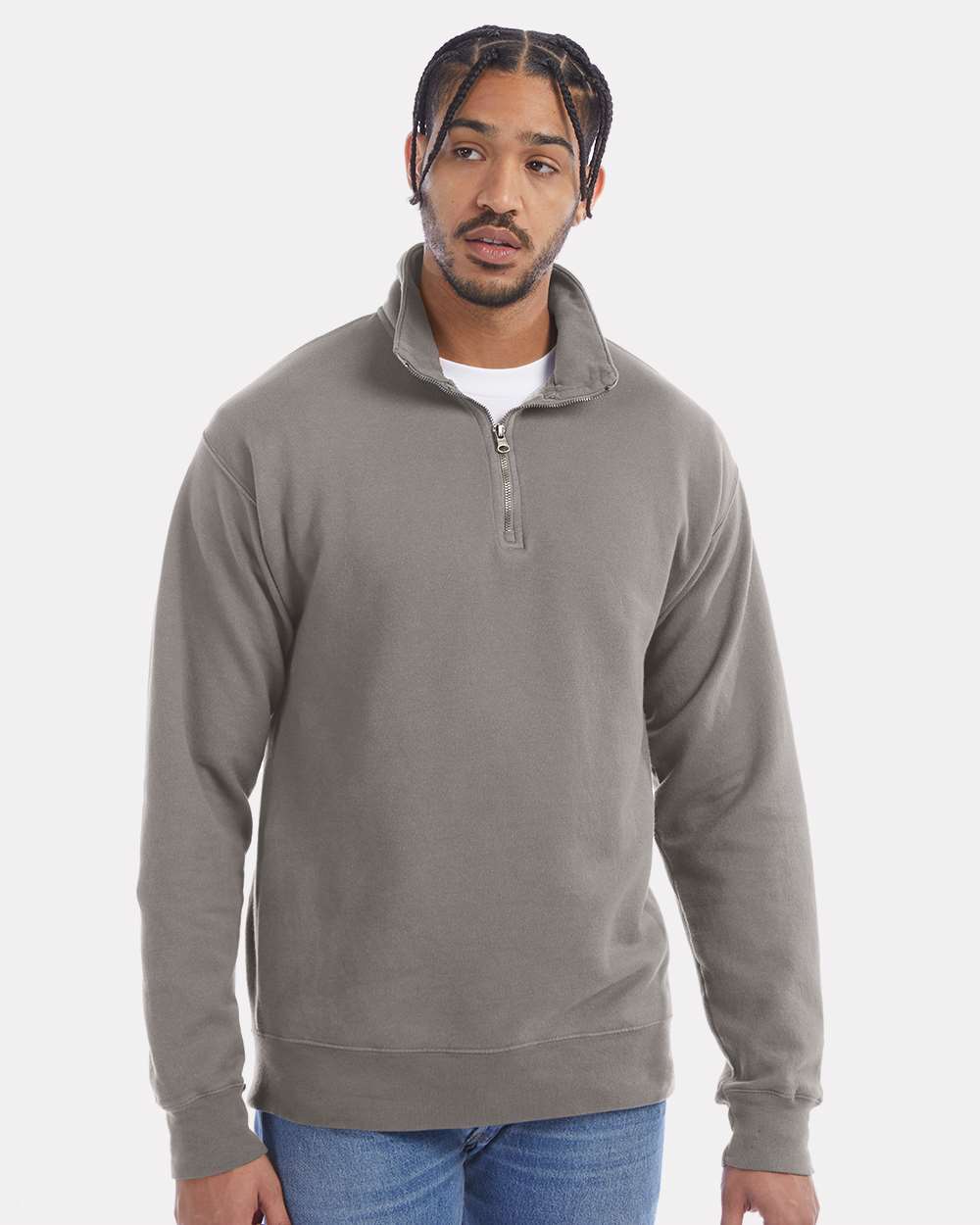 ComfortWash by Hanes GDH425 - Unisex Garment-Dyed Quarter-Zip Sweatshirt — Concrete Grey