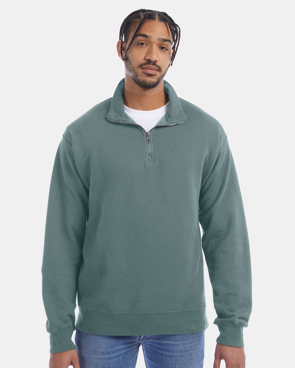 ComfortWash by Hanes GDH425 - Unisex Garment-Dyed Quarter-Zip Sweatshirt — Cypress Green