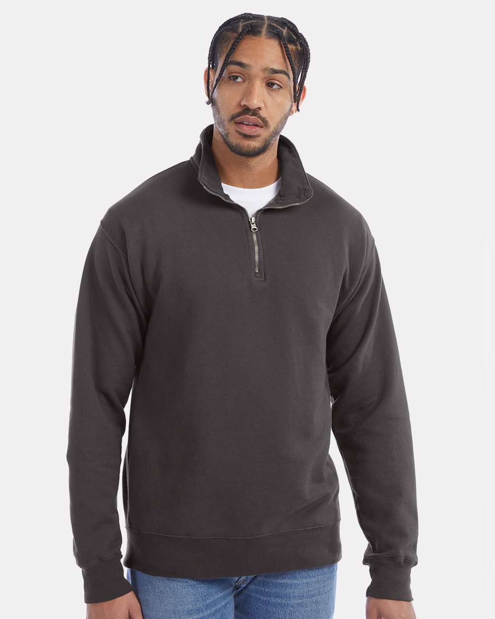 ComfortWash by Hanes GDH425 - Unisex Garment-Dyed Quarter-Zip Sweatshirt — New Railroad Grey