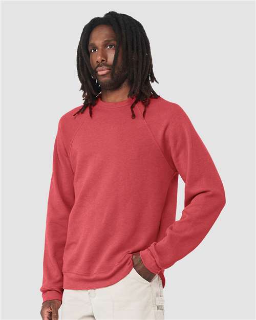 BELLA + CANVAS 3901 - Unisex Sponge Fleece Raglan Crewneck Sweatshirt - Heather Red