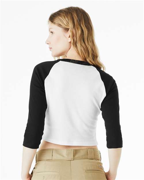 BELLA + CANVAS 1200 - Women's Micro Rib Three-Quarter Raglan Sleeve Baby Tee - White/ Black