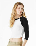 BELLA + CANVAS 1200 - Women's Micro Rib Three-Quarter Raglan Sleeve Baby Tee - White/ Black