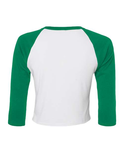 BELLA + CANVAS 1200 - Women's Micro Rib Three-Quarter Raglan Sleeve Baby Tee - White/ Kelly