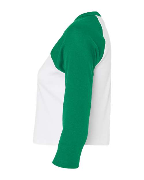 BELLA + CANVAS 1200 - Women's Micro Rib Three-Quarter Raglan Sleeve Baby Tee - White/ Kelly