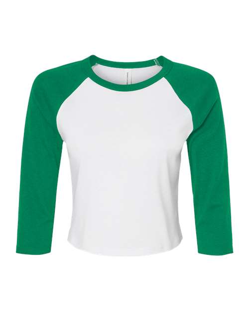 BELLA + CANVAS 1200 - Women's Micro Rib Three-Quarter Raglan Sleeve Baby Tee - White/ Kelly