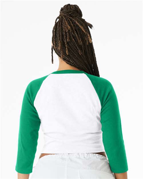 BELLA + CANVAS 1200 - Women's Micro Rib Three-Quarter Raglan Sleeve Baby Tee - White/ Kelly