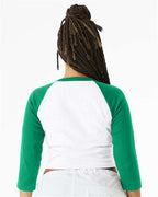 BELLA + CANVAS 1200 - Women's Micro Rib Three-Quarter Raglan Sleeve Baby Tee - White/ Kelly
