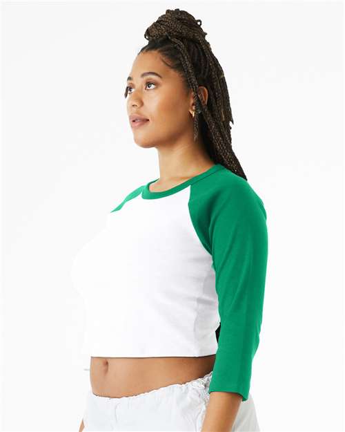 BELLA + CANVAS 1200 - Women's Micro Rib Three-Quarter Raglan Sleeve Baby Tee - White/ Kelly