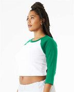 BELLA + CANVAS 1200 - Women's Micro Rib Three-Quarter Raglan Sleeve Baby Tee - White/ Kelly
