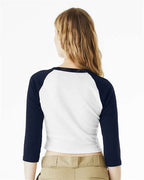 BELLA + CANVAS 1200 - Women's Micro Rib Three-Quarter Raglan Sleeve Baby Tee - White/ Navy