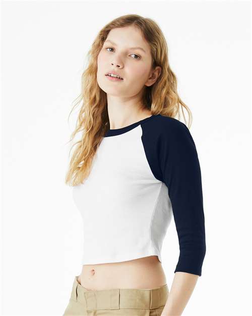 BELLA + CANVAS 1200 - Women's Micro Rib Three-Quarter Raglan Sleeve Baby Tee - White/ Navy