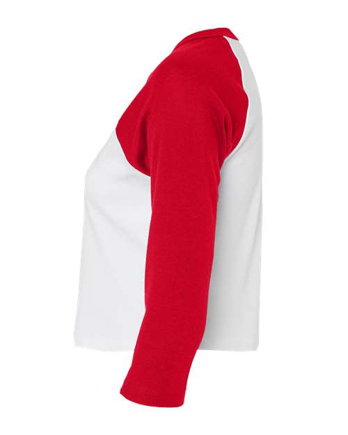 BELLA + CANVAS 1200 - Women's Micro Rib Three-Quarter Raglan Sleeve Baby Tee - White/ Red
