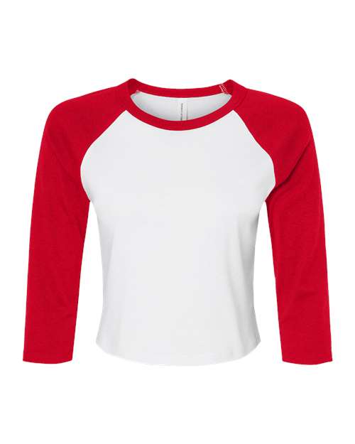 BELLA + CANVAS 1200 - Women's Micro Rib Three-Quarter Raglan Sleeve Baby Tee - White/ Red