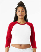 BELLA + CANVAS 1200 - Women's Micro Rib Three-Quarter Raglan Sleeve Baby Tee - White/ Red