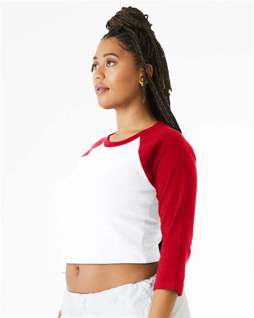 BELLA + CANVAS 1200 - Women's Micro Rib Three-Quarter Raglan Sleeve Baby Tee - White/ Red