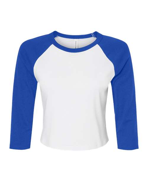 BELLA + CANVAS 1200 - Women's Micro Rib Three-Quarter Raglan Sleeve Baby Tee - White/ True Royal