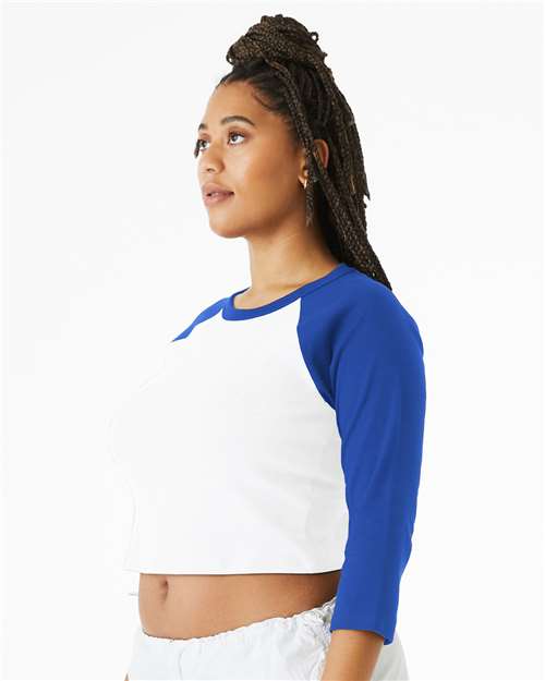 BELLA + CANVAS 1200 - Women's Micro Rib Three-Quarter Raglan Sleeve Baby Tee - White/ True Royal