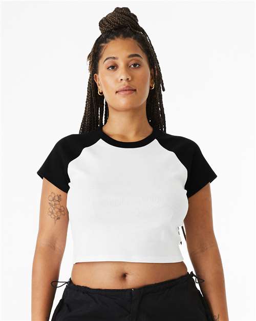 BELLA + CANVAS 1201 - Women's Micro Rib Raglan Baby Tee - White/ Black