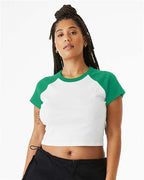 BELLA + CANVAS 1201 - Women's Micro Rib Raglan Baby Tee - White/ Kelly