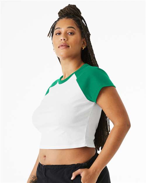 BELLA + CANVAS 1201 - Women's Micro Rib Raglan Baby Tee - White/ Kelly