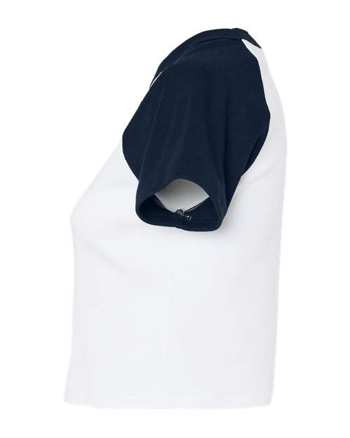 BELLA + CANVAS 1201 - Women's Micro Rib Raglan Baby Tee - White/ Navy
