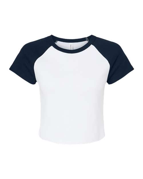 BELLA + CANVAS 1201 - Women's Micro Rib Raglan Baby Tee - White/ Navy