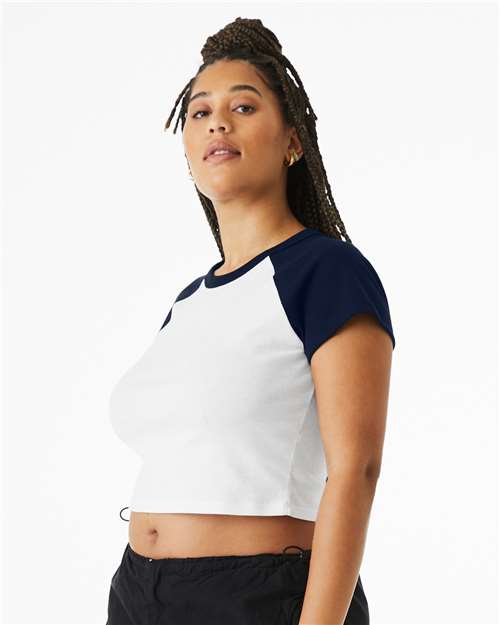 BELLA + CANVAS 1201 - Women's Micro Rib Raglan Baby Tee - White/ Navy