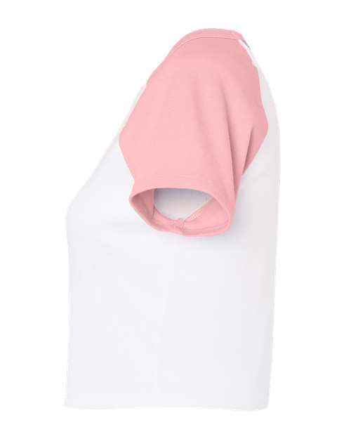 BELLA + CANVAS 1201 - Women's Micro Rib Raglan Baby Tee - White/ Pink