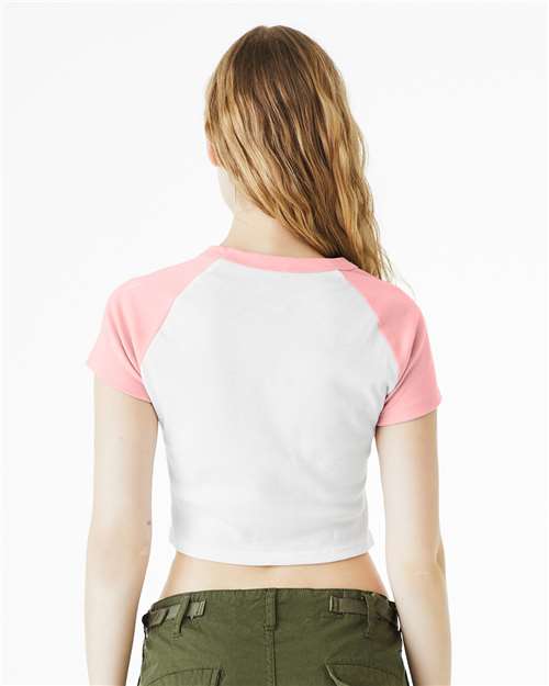 BELLA + CANVAS 1201 - Women's Micro Rib Raglan Baby Tee - White/ Pink