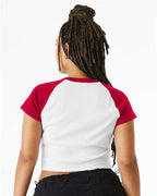 BELLA + CANVAS 1201 - Women's Micro Rib Raglan Baby Tee - White/ Red