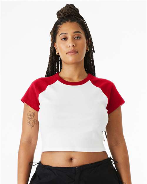 BELLA + CANVAS 1201 - Women's Micro Rib Raglan Baby Tee - White/ Red