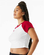 BELLA + CANVAS 1201 - Women's Micro Rib Raglan Baby Tee - White/ Red