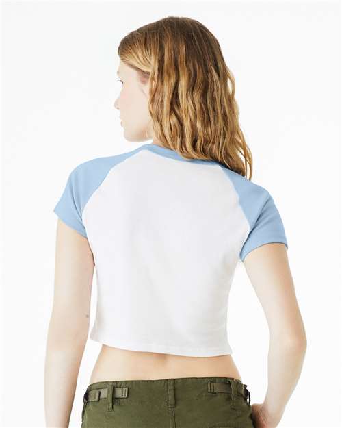 BELLA + CANVAS 1201 - Women's Micro Rib Raglan Baby Tee - White/ Baby Blue