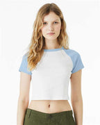 BELLA + CANVAS 1201 - Women's Micro Rib Raglan Baby Tee - White/ Baby Blue