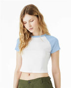 BELLA + CANVAS 1201 - Women's Micro Rib Raglan Baby Tee - White/ Baby Blue