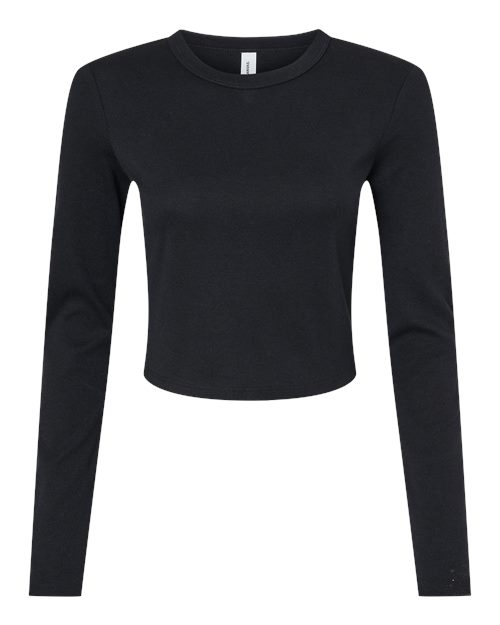 BELLA + CANVAS 1501 - Women's Micro Rib Long Sleeve Baby Tee - Solid Black Blend