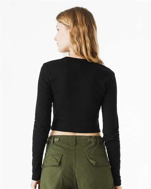 BELLA + CANVAS 1501 - Women's Micro Rib Long Sleeve Baby Tee - Solid Black Blend