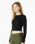 BELLA + CANVAS 1501 - Women's Micro Rib Long Sleeve Baby Tee - Solid Black Blend